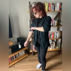 Black Blazer with Vibrant Plaid Pattern